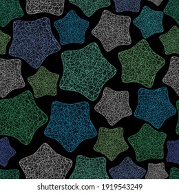 Starfish pattern. Underwater print. Summer ocean backdrop. Line art sea animal pattern. Hand drawn sea world texture. Starfish background. Sea star texture. Fabric starfish, textile template.