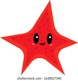 Starfish with patterns of round spots, black shiny eyes and a sweet smile concept of marine life and nature object on a white background