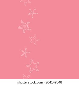 Starfish pink pastel stripe line art vertical seamless pattern background