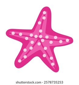 The starfish. A pink star with dots and stripes is isolated on a white background. The drawing is handmade in a flat, minimalistic style. Cute illustration of a tropical vacation