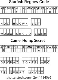 Starfish Regrow Code e Camelo Hump Secret Letter Grid Puzzles letras alfabeto