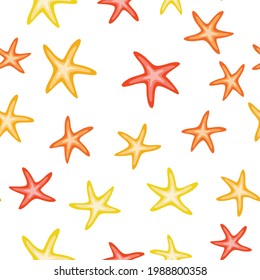 Starfish repeating background seamless pattern tile vector.Colorful sea star texture. Summer textile fashion print design.Wrapping paper.Backdrop. Sea vacation illustration.Beach underwater clip-art.
