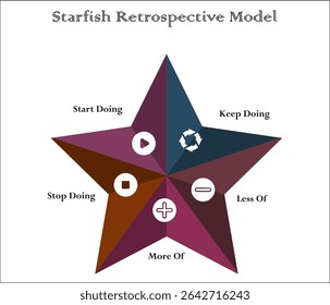 Starfish retrospective model. Infographic template with icons and description placeholder