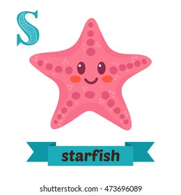 Starfish. S letter. Cute children animal alphabet in vector. Funny cartoon animals. Vector illustration