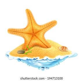 Starfish in the sand, vector illustration