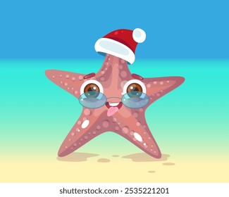 Starfish in Santa's hat. Christmas celebrations 
beachside holidays