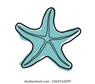 Starfish Meer in handgezeichnet auf weißem Hintergrund. Doodle Starfish Cartoon.