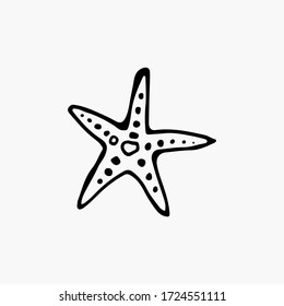 
Starfish, sea objects and creatures. Souvenir from a vacation at sea. Isolate on a white background. Vector image in doodle style. Elements for design.