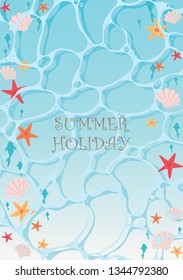 Starfish and sea shell under the sea water vector background for decoration on summer holiday events.