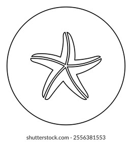 Starfish sea star icon in circle round black color vector illustration image outline contour line thin style