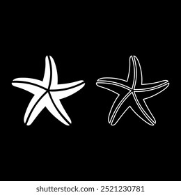 Starfish sea star set icon white color vector illustration image solid fill outline contour line thin flat style