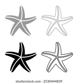 Starfish sea star set icon grey black color vector illustration image solid fill outline contour line thin flat style