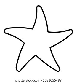 starfish sea star shape silhouette, black and white vector illustration of five pointed star-shaped echinoderm isolated on white background