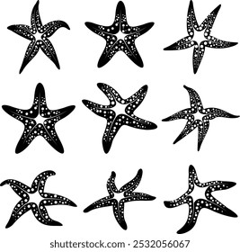 Starfish seafood silhouette vector icon set illustration.
