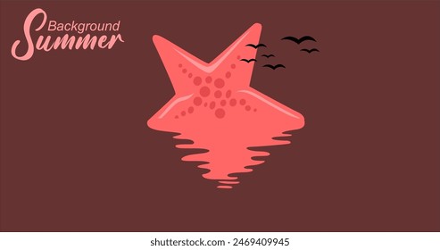Starfish and seagulls in the water. Vector illustration