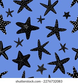 Patrón de pez sin costura. Silueta negra. Estrella atlántica. Impresión de vectores de animales marinos.