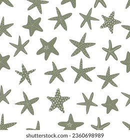 Starfish seamless pattern. Black silhouette. Atlantic star. Marine Animal Vector print.