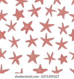 Starfish seamless pattern. Black silhouette. Atlantic star. Marine Animal Vector print.