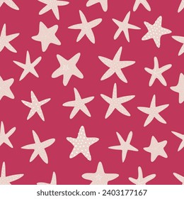 Starfish seamless pattern. Black silhouette. Atlantic star. Marine Animal Vector print.