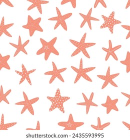 Patrón sin costuras de estrella de mar. Silueta negra. Estrella atlántica. Impresión vectorial de animal marino.