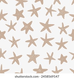 Starfish seamless pattern. Black silhouette. Atlantic star. Marine Animal Vector print.