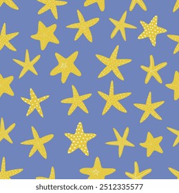 Starfish seamless pattern. Black silhouette. Atlantic star. Marine Animal Vector print.