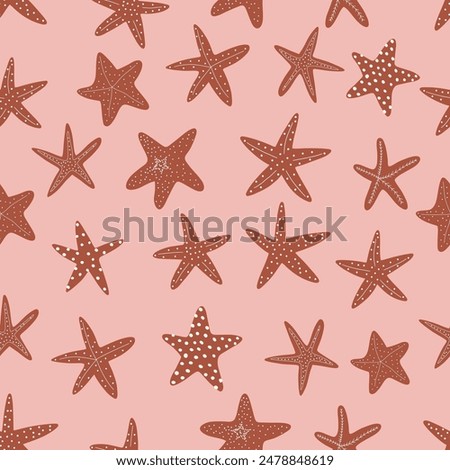 Starfish seamless pattern. Black silhouette. Atlantic star. Marine Animal Vector print.