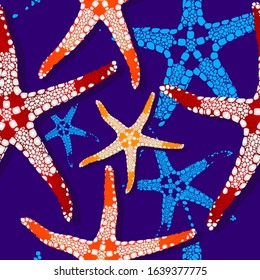 Starfish seamless pattern colorfull on blue background