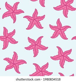 Starfish. Seamless pattern. Cute flat vector illustration. Texture for print, fabric, textile, wallpaper.