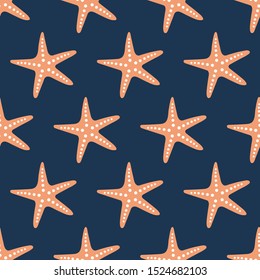 Starfish seamless pattern. Dark blue background Vector