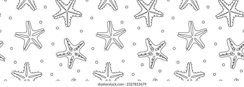 STARFISH SEAMLESS PATTERN. Graphic design print starfish in line style. Starfish pattern. Seamless line art starfish pattern. Vector illustration background for summer fabric, textile, wrapping paper