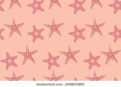 Starfish seamless pattern. Hand-drawn seaside summer beach print. Cute ocean background. Abstract design for clothing, wrap, textile, fabric, wallpaper, stickers, notebook cover, wrapping paper