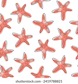 Starfish nahtloses Muster in Linie Art Stil. Unterseekartoon-Design für Tapeten, Umhüllungen, Gewebe und Textilien. Vektorgrafik auf weißem Hintergrund.