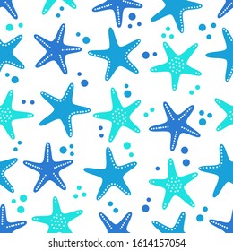 Starfish seamless pattern. Marine, ocean texture. Vector illustration.