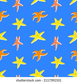 Starfish seamless pattern with ocean cartoon animal
