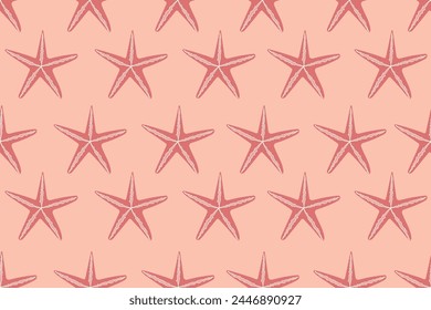 Starfish seamless pattern. Summer marine animal background set. Vacation travel concept. Trendy pattern of seashells for wrapping paper, wallpaper, stickers, notebook cover.