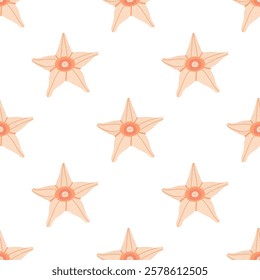 Starfish seamless pattern. Trendy pattern of starfish for wrapping paper, wallpaper, stickers, notebook cover.