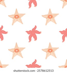 Starfish seamless pattern. Trendy pattern of starfish for wrapping paper, wallpaper, stickers, notebook cover.
