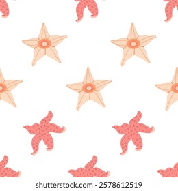 Starfish seamless pattern. Trendy pattern of starfish for wrapping paper, wallpaper, stickers, notebook cover.