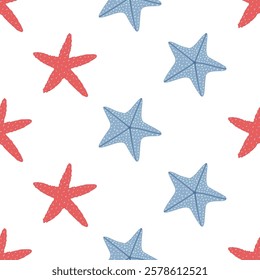 Starfish seamless pattern. Trendy pattern of starfish for wrapping paper, wallpaper, stickers, notebook cover.