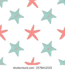 Starfish seamless pattern. Trendy pattern of starfish for wrapping paper, wallpaper, stickers, notebook cover.