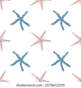 Starfish seamless pattern. Trendy pattern of starfish for wrapping paper, wallpaper, stickers, notebook cover.