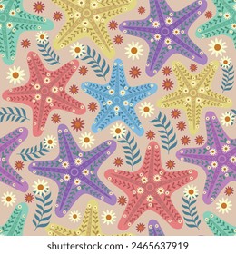  starfish seamless pattern in vector