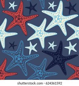 Starfish seamless pattern. Vector marine illustration. Fashion background for traveling. Summer vacation.