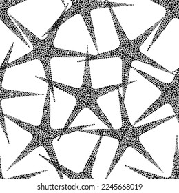 Starfish. Seamless vector pattern on white. Perfect for wallpaper, wrapping, fabric and textile. Black and white.