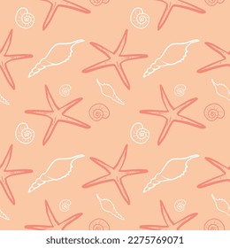 Starfish Seashell pattern, Ocean shore, sea shore, beach theme, tropical seamless endless pattern, summer vibes, vacation mood