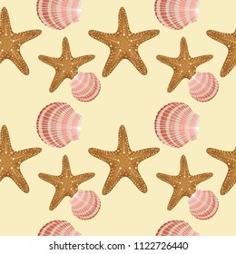 Starfish seashell pattern Seamless