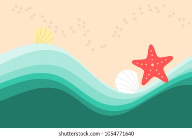 starfish, seashell and sea beach. Hello summer concept. 