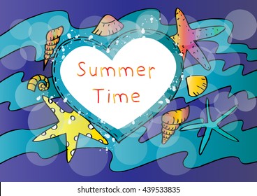 Starfish and  seashell tropical summer beach travel design 