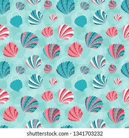 Starfish and seashells pattern in vintage colors. Ocean life aquatic seamless background with pearl sea shells, mollusks and clams for fabric and wrapping paper.